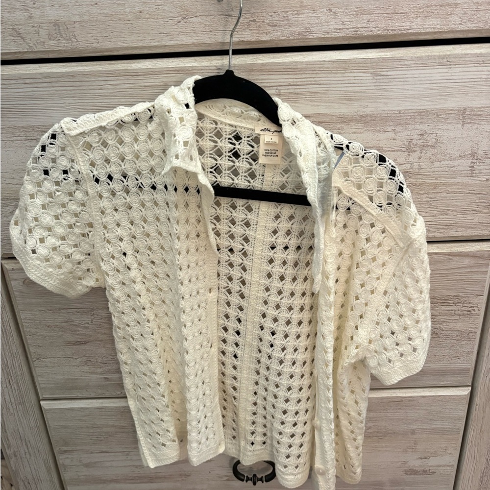 Ultra Pink White Crochet Cardigan